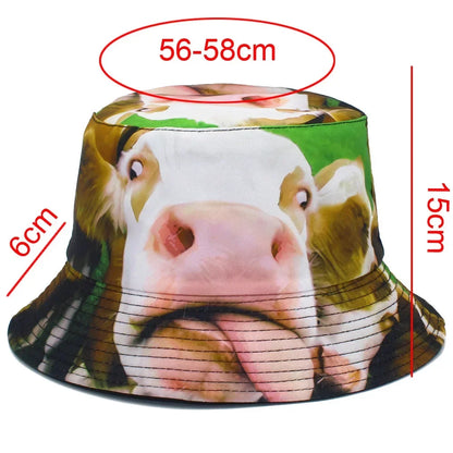 Creative Funny Cow Print Bucket Hat
