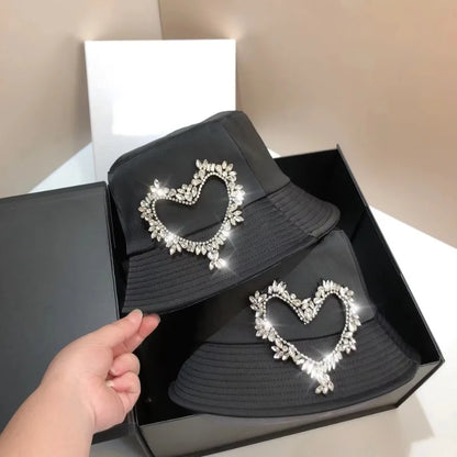 Super Shiny Bilibili Rhinestone Heart Bucket Hat
