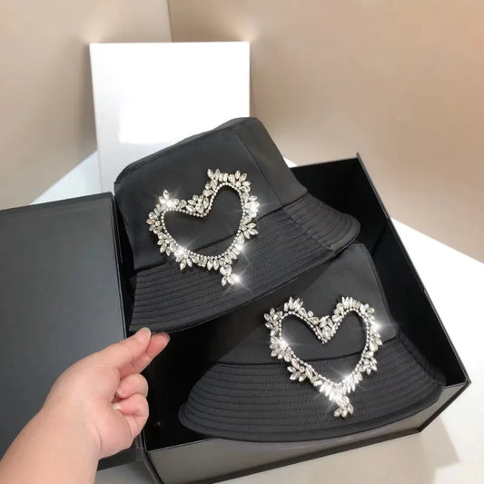 Super Shiny Bilibili Rhinestone Heart Bucket Hat
