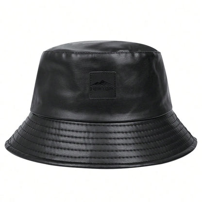 Unisex PU Leather Label Mountain Stamp Range Bucket Hats Fishermen Caps