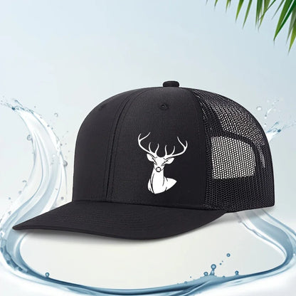 White Deer Head Printed Snapback Caps Breathable Mesh