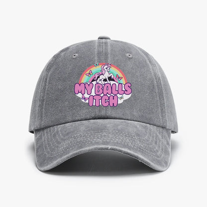 Funny Meme Hat My Balls Itch Ironic Unicorn Rainbow Offensive Baseball Cap