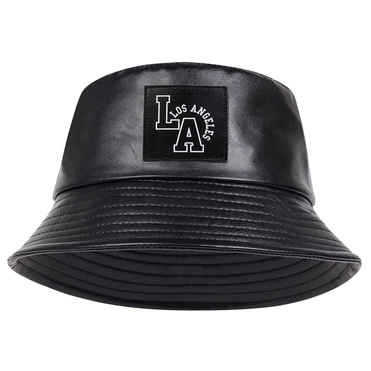 Unisex LA Letter Label Personality Pu Leather Bucket Hats