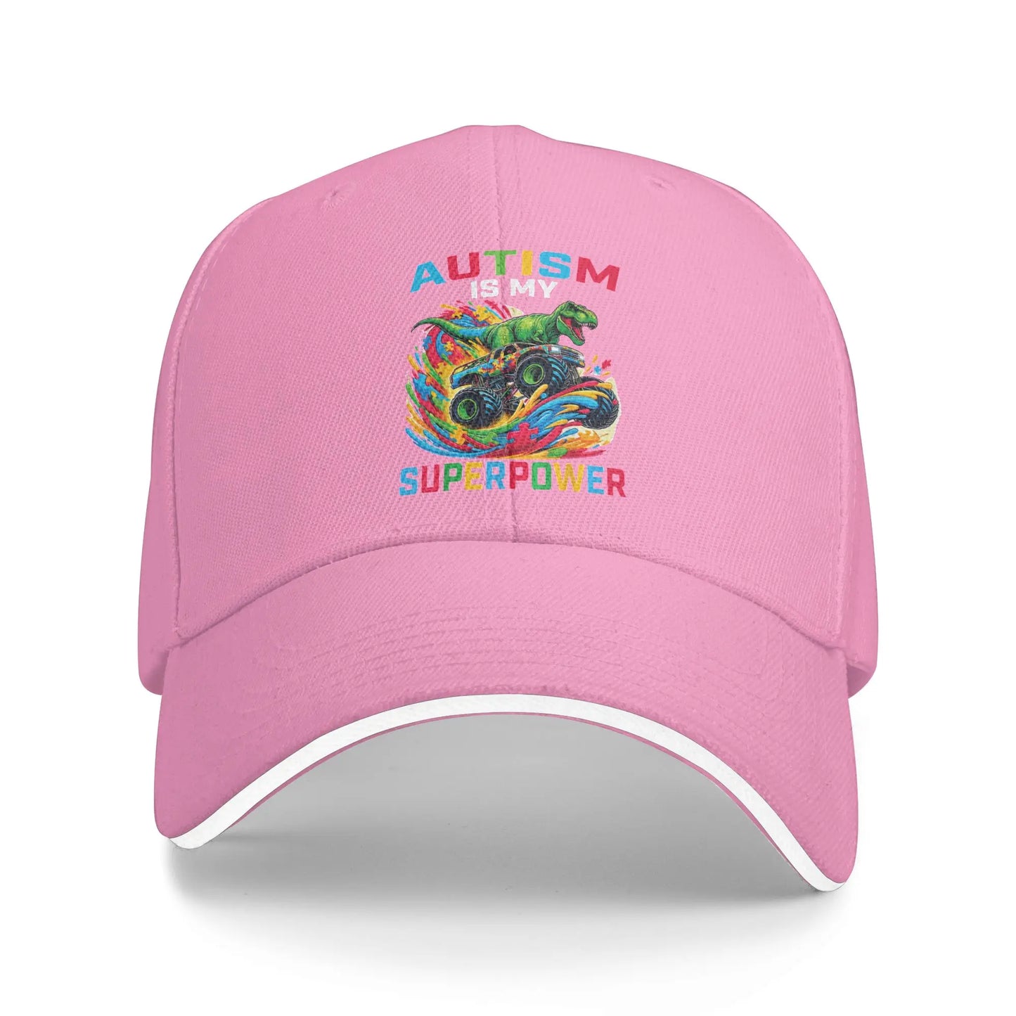 Autism Is My Superpower Dino T Rex Monster Sun Baseball Cap