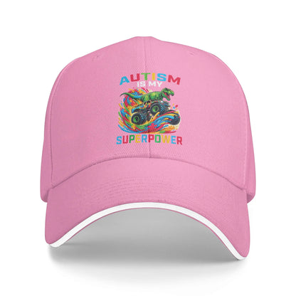 Autism Is My Superpower Dino T Rex Monster Sun Baseball Cap