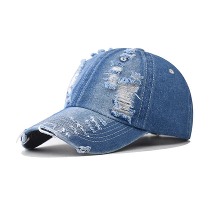 Tide Washed Denim Ripped Baseball Cap Spring Cotton Snapback Hat