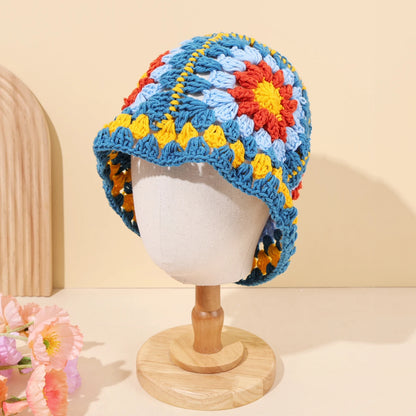 Autumn/Winter Sweet Hollow Handmade Knitted Bucket Hat Flower