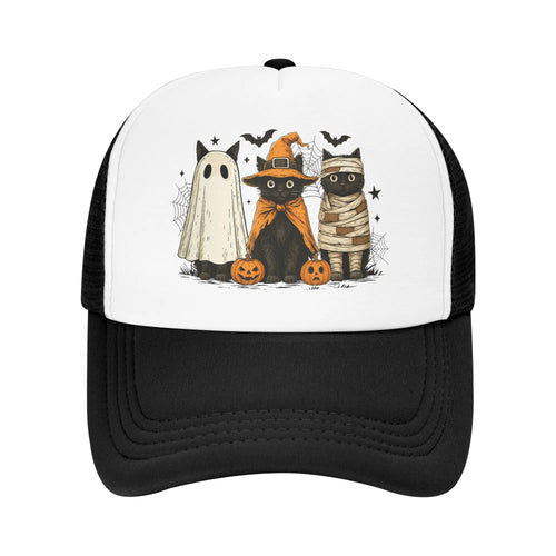 Retro Black Cat Witch Scary Halloween Pumpkin Baseball Cap