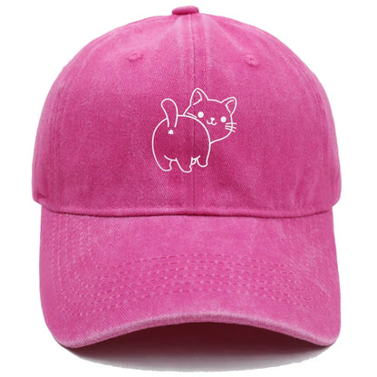 Cute Cat Butt Embroidered Washed Baseball Cap