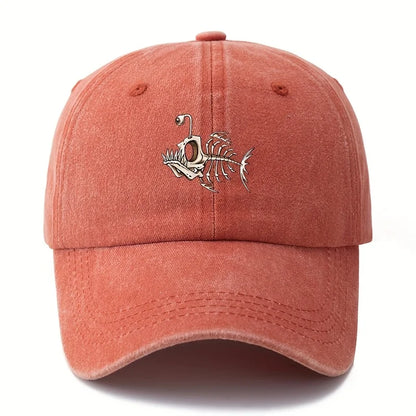 Fishbone Printed Baseball Cap Classic Retro Curved Brim