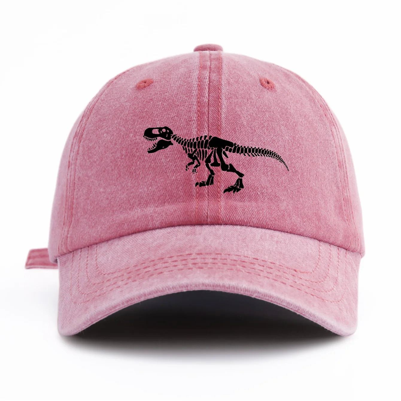Black T. Rex Print Washed Baseball Cap For Adults