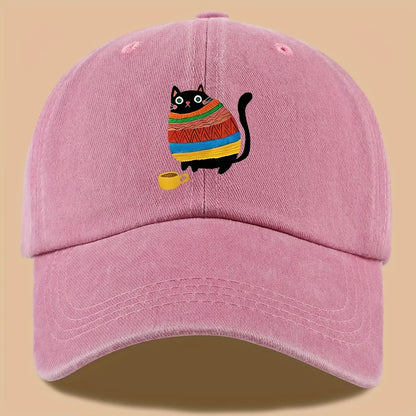 Cat Print Trucker Hat Vintage Washed Baseball Cap