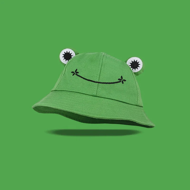 Bucket Hat Women Summer Fisherman Hat Girls Cartoon Frog Design