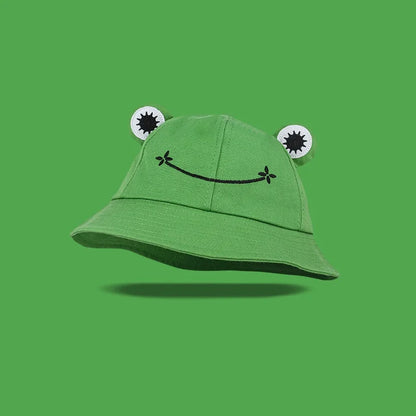 Bucket Hat Women Summer Fisherman Hat Girls Cartoon Frog Design