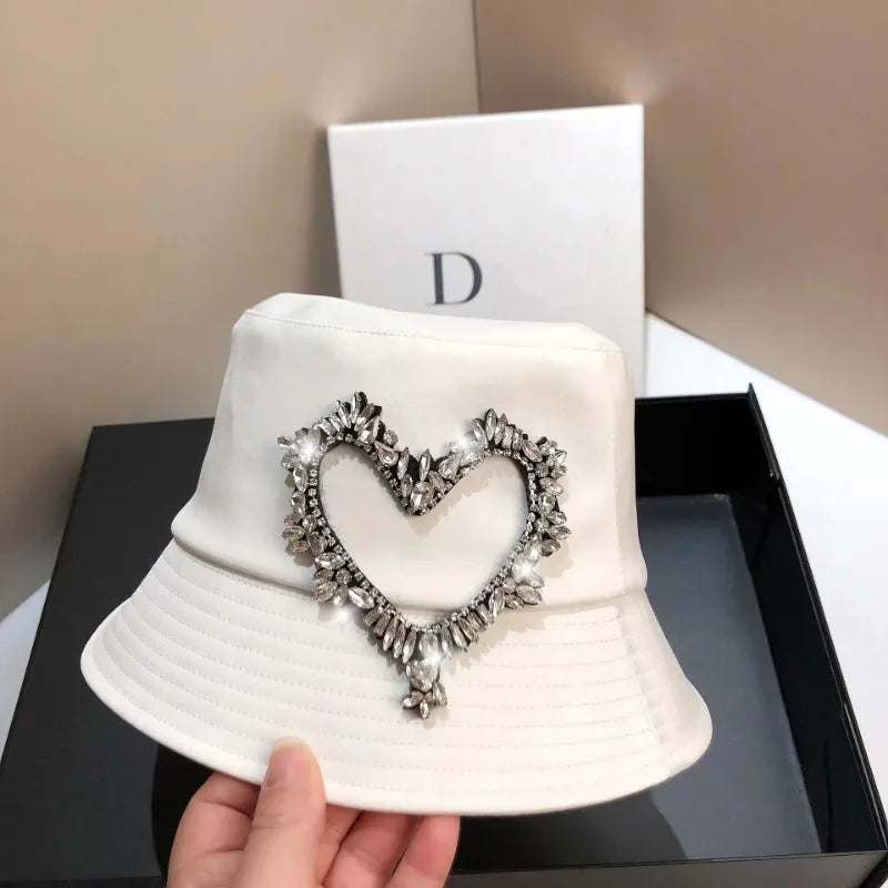 Super Shiny Bilibili Rhinestone Heart Bucket Hat