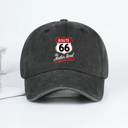 Vintage Route 66 "The Mother Road" Print Washed Baseball Cap