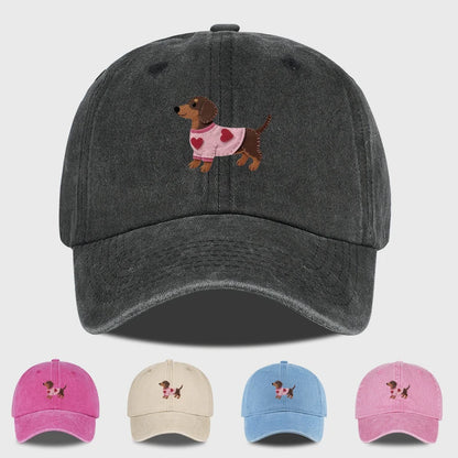 Cute Dachshund In Pink Heart Sweater Print Baseball Cap