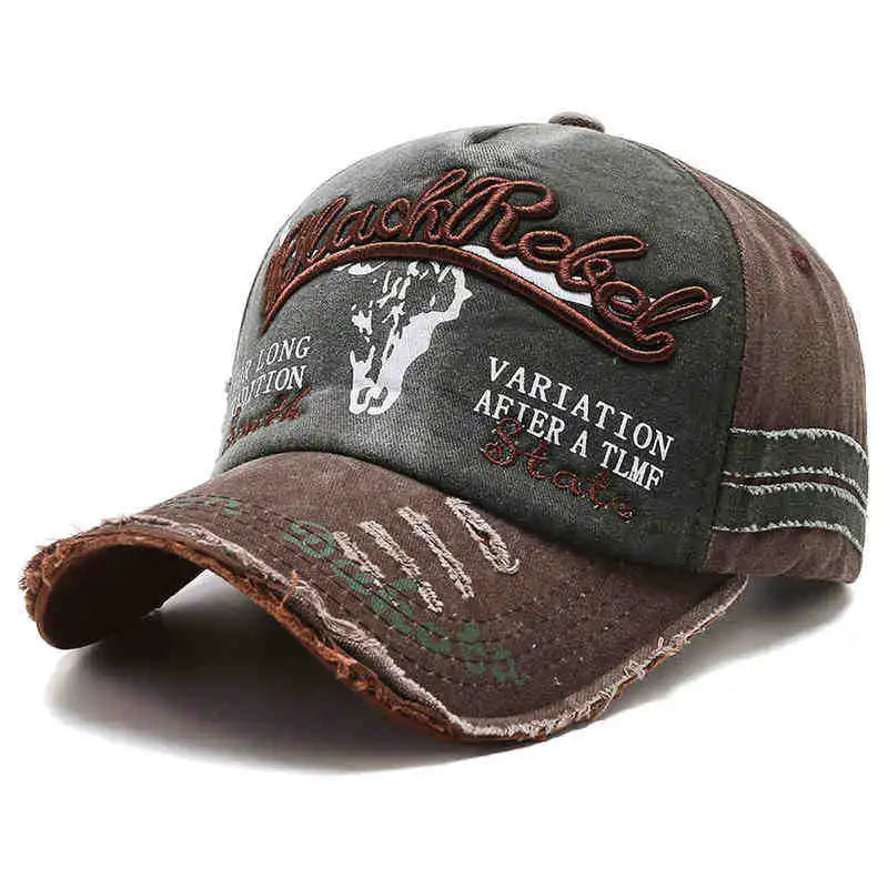 Bull Head Hat Men's Embroidery Letters Retro Washed Baseball Cap
