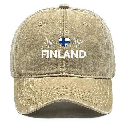 Heart-shaped  Finland Flag Snapback Baseball Cap Distressed Strap