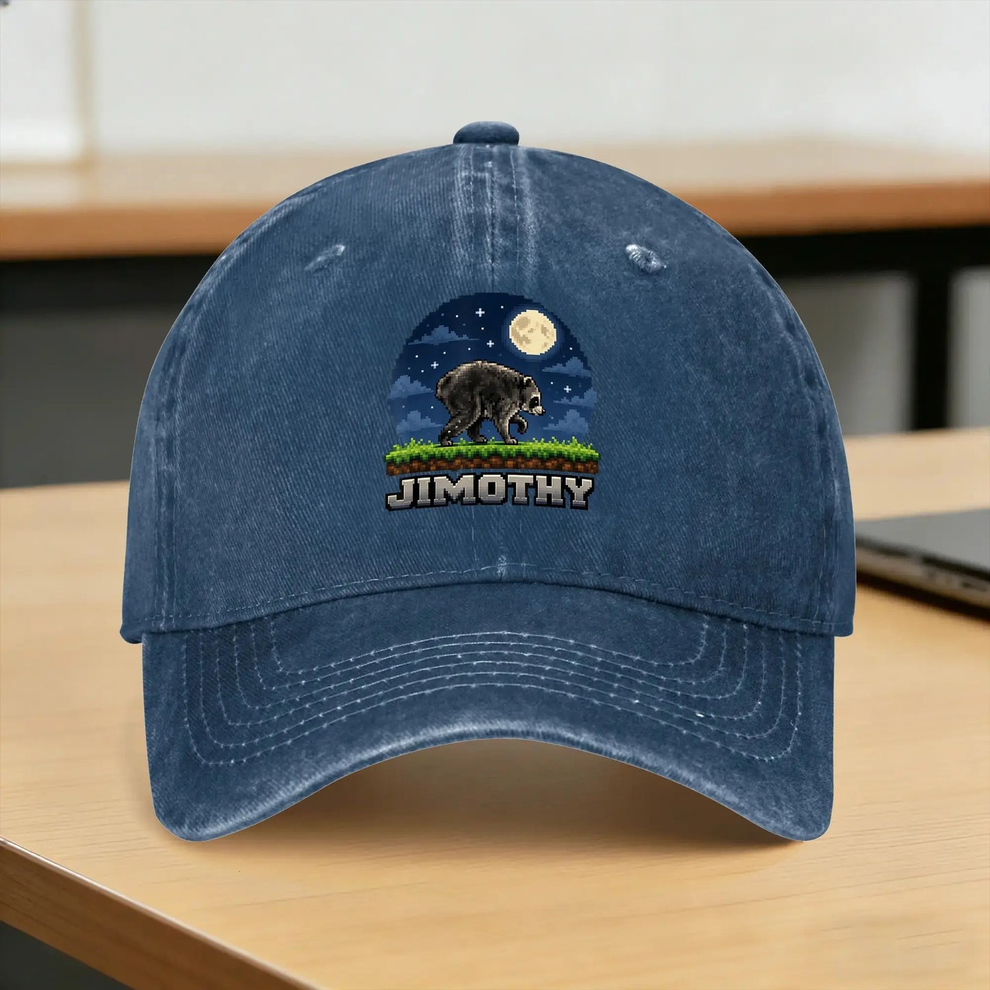 Jimothy Raccoon Pixel Art Retro Gaming Seattle Meme Casual Baseball Cap