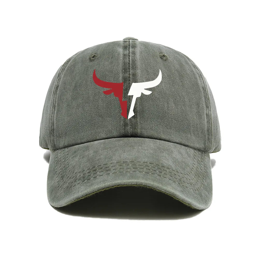 Bull head print baseball cap, vintage men's and women's duckbill cap