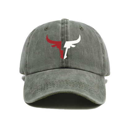 Bull head print baseball cap, vintage men's and women's duckbill cap