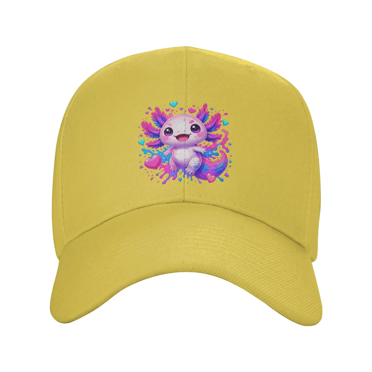 1 Piece Cute Kawaii Axolotl with Colorful Hearts Splash Baseball Cap