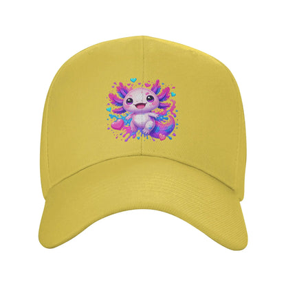 1 Piece Cute Kawaii Axolotl with Colorful Hearts Splash Baseball Cap