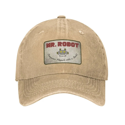 Computer With Sourires Anime Funny Mr Robot Custom Retro Cowboy Washed Baseball Caps For Men