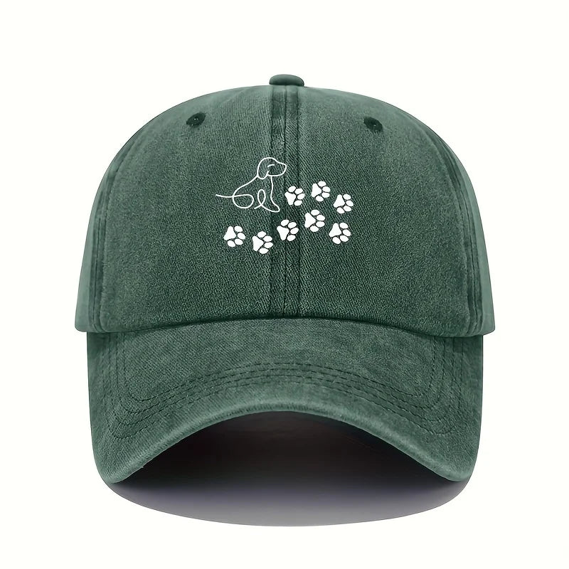 Cute Dog With Paw Print Pattern Baseball Cap Suitable For Both Men And Women