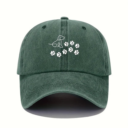 Cute Dog With Paw Print Pattern Baseball Cap Suitable For Both Men And Women