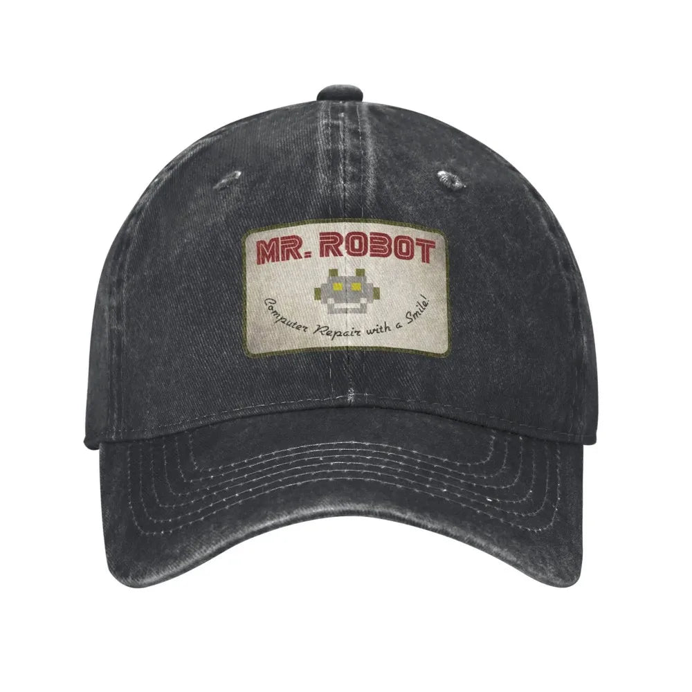 Computer With Sourires Anime Funny Mr Robot Custom Retro Cowboy Washed Baseball Caps For Men