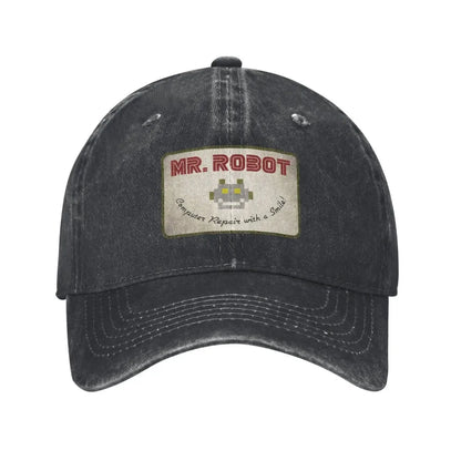 Computer With Sourires Anime Funny Mr Robot Custom Retro Cowboy Washed Baseball Caps For Men