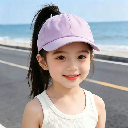 Children Sun Hat Girls Ponytail Duckbill Hats Kids Empty Top Baseball Cap