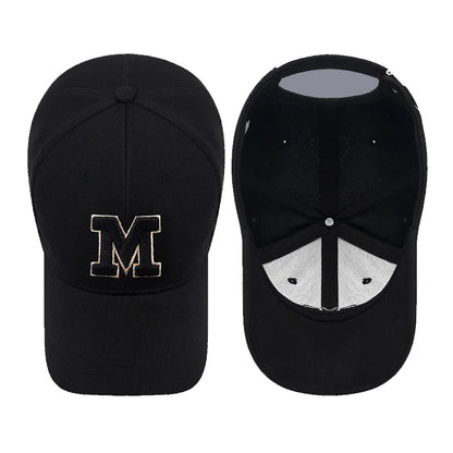 M Letter Gold Thread Embroidery Elastic Pineapple Cloth Material Thick and Durable High Quality Baseball Cap