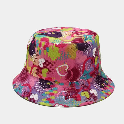 Cotton Flowers Graffiti Print Bucket Hat Fisherman Hat Travel Sun Cap Hats For Men And Women