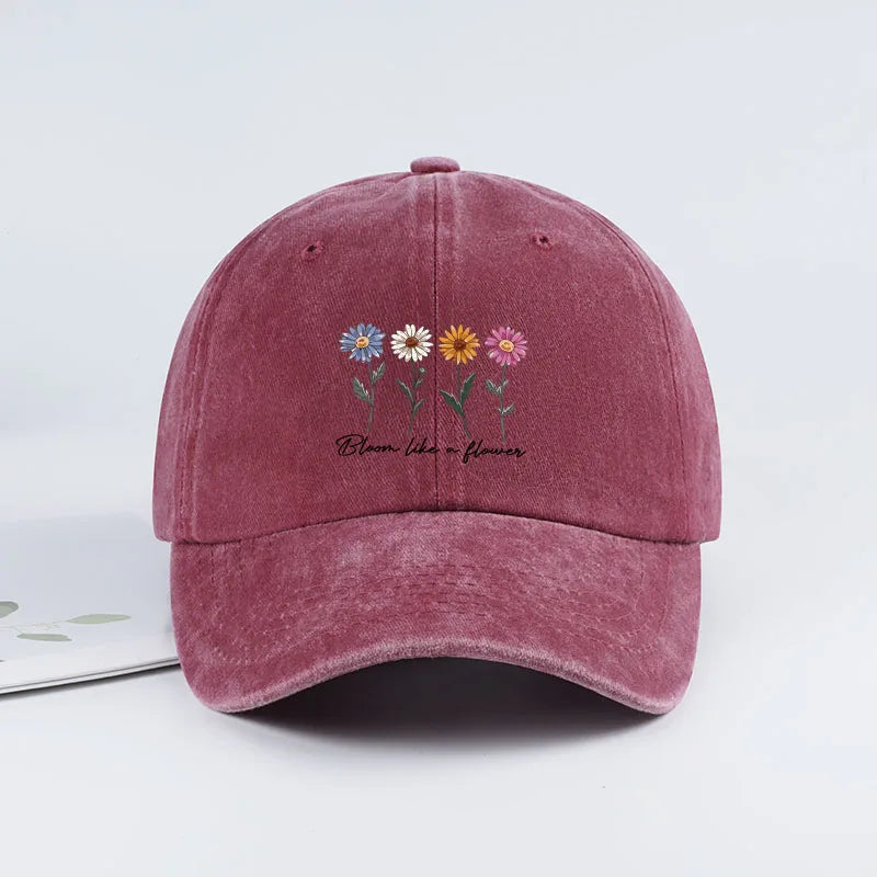 Vintage Washed Daisy Baseball Cap – Unisex “Flowers in Bloom” Letter Print