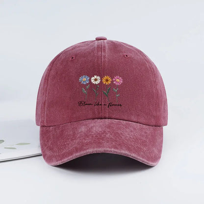 Vintage Washed Daisy Baseball Cap – Unisex “Flowers in Bloom” Letter Print