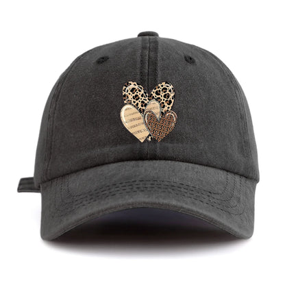 Leopard Heart Print Washed Baseball Cap