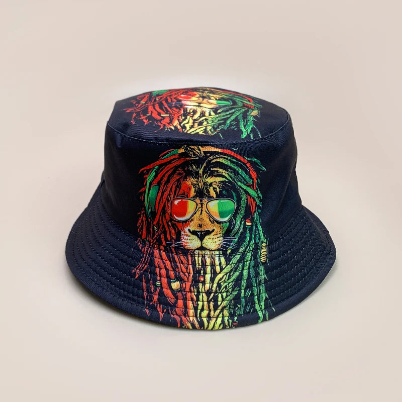 Print Lion Graffiti Letter Bucket Hats New Unisex Fisherman Caps