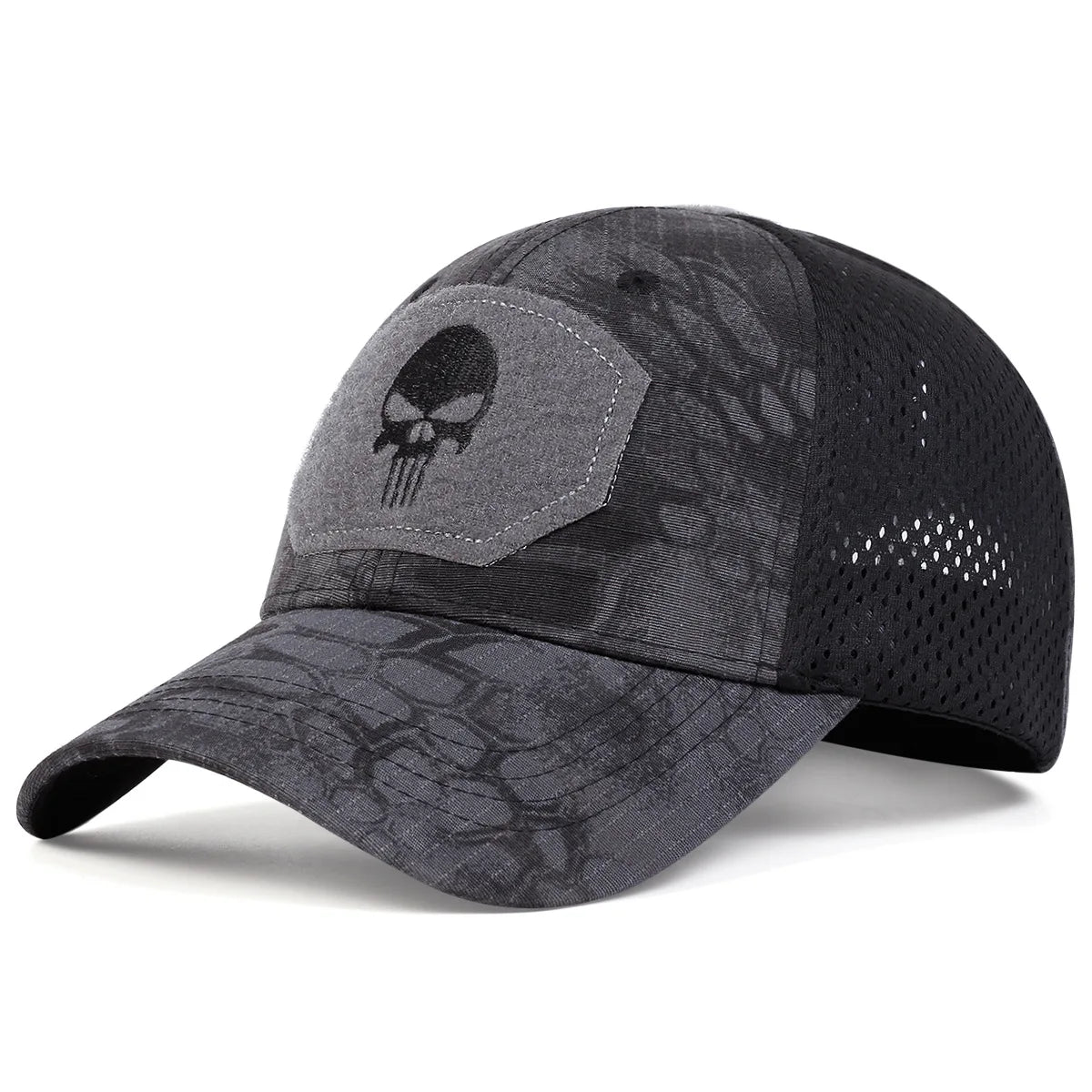 Unisex Skull Embroidered Baseball Caps Men Outdoor Breathable Mesh Tactics Mountaineering Peaked Hat