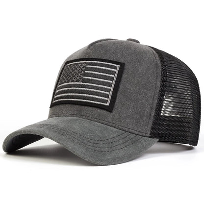Unisex American Flag Embroidery Washed Baseball Caps