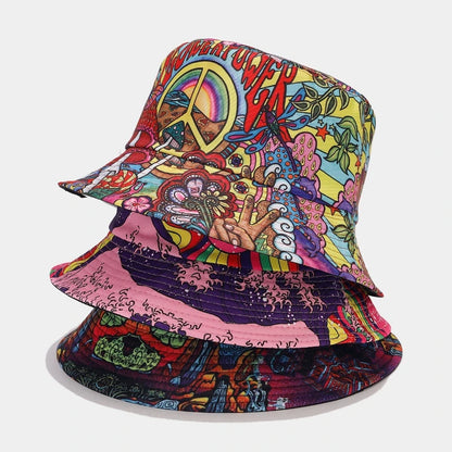 Summer Vintage 80 90 Party Graffiti Bucket Hat Men Women