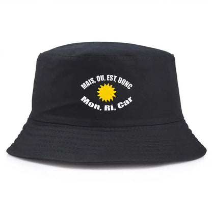Black Bucket Hat With Sun Embroidered Summer Fisherman Cap For Men Women