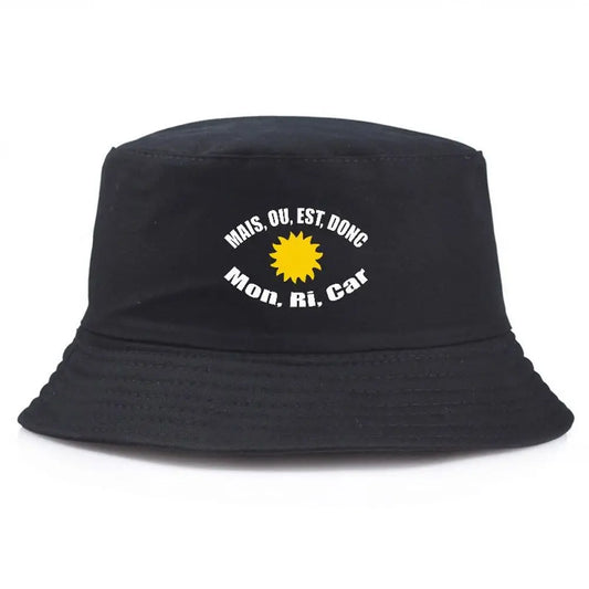 Black Bucket Hat With Sun Embroidered Summer Fisherman Cap For Men Women