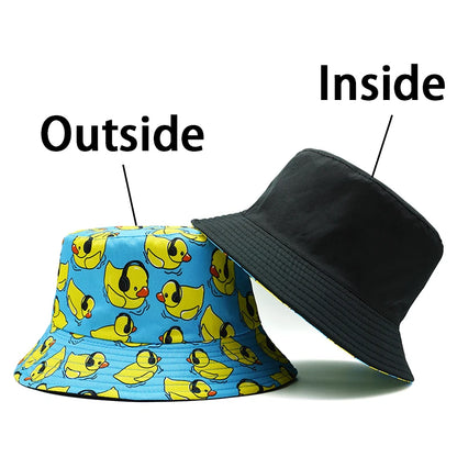 Top Music Duck Bucket Hat Earphone Headphone Pop Cartoon Printing Pattern Fisherman Hats