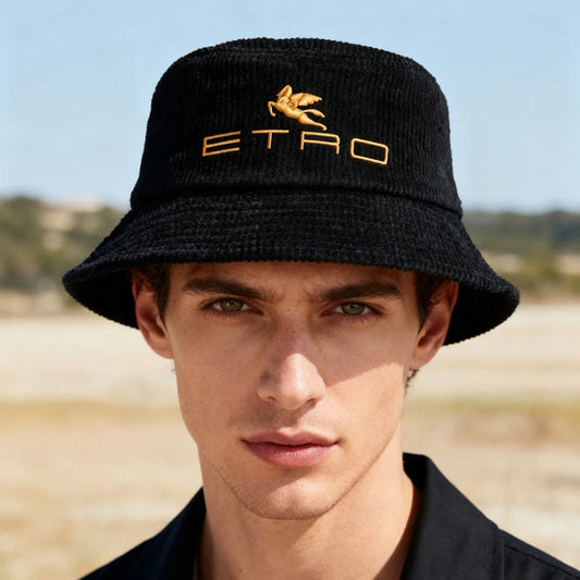 'E' Embroidery Corduroy Bucket Hat Breathable Sun Hat Unisex Fisherman Cap For Men & Women