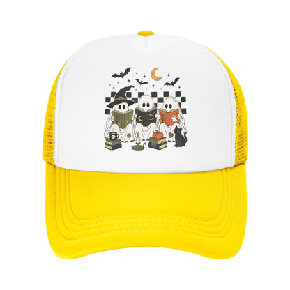 Halloween Ghost Reading Books Witch Cat Baseball Caps