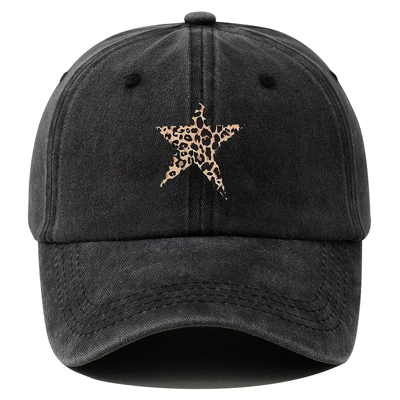 Retro Imitation Baseball Cap With Leopard Print Star Design For Leisure Outdoor Travel