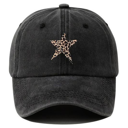 Retro Imitation Baseball Cap With Leopard Print Star Design For Leisure Outdoor Travel